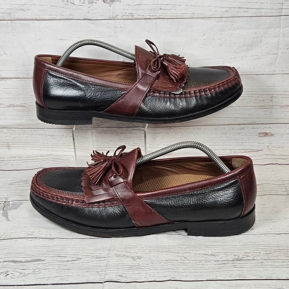Johnston & Murphy Men's Black Burgundy Leather Tassel Kiltie Loafers 12W